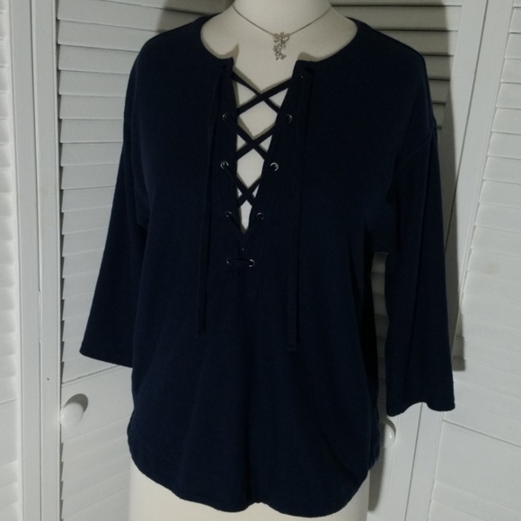 Madewell Navy Blue Sailor Top with criss cross tie - Picture 1 of 7
